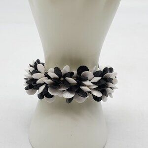 Black White Acrylic Beaded Stretch Bracelet For Women Vintage